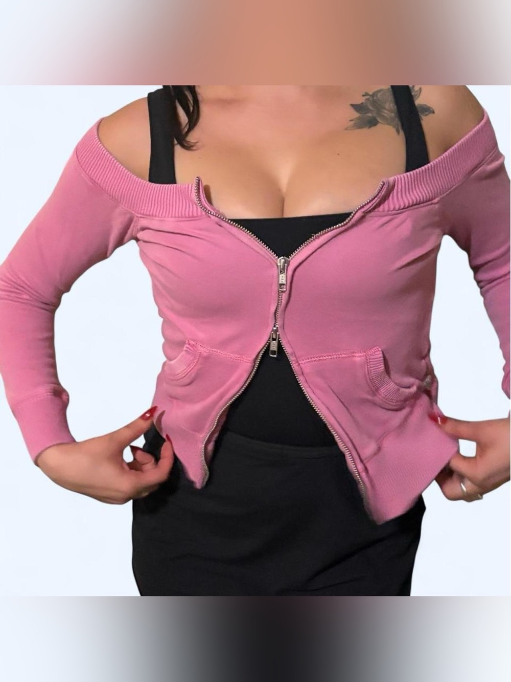 Pink BDG off the shoulder zip up jacket SZ. S EUC